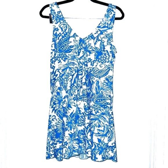 Blue & White Floral Swim Dress  L With Built-In Bikini Bottom - Picture 5 of 7